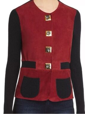 Tory Burch “Sportigan” Sweater Jacket Suede and Knit